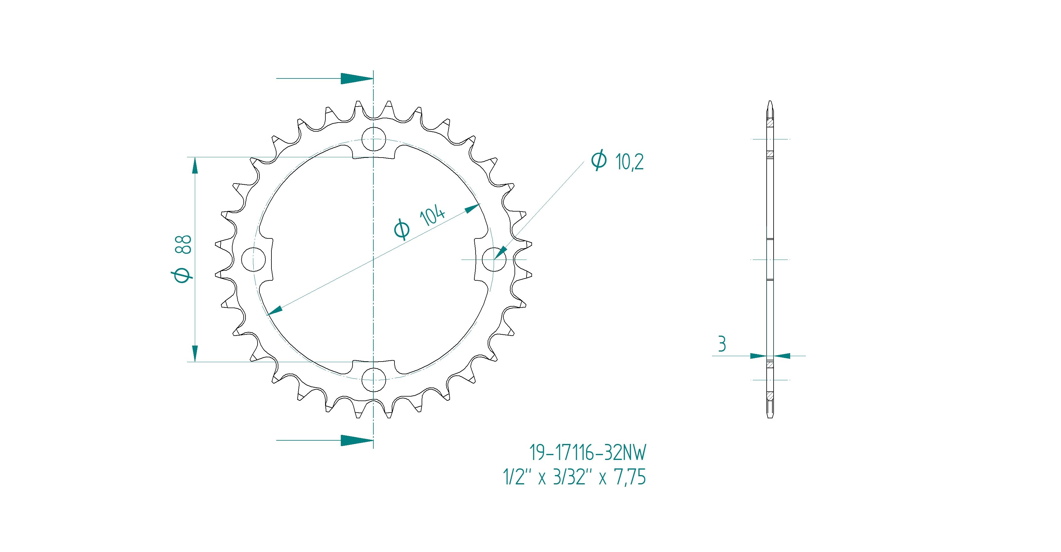 Kettenblatt für BOSCH Gen 1, 3 und 4 Motoren 34 Zähne