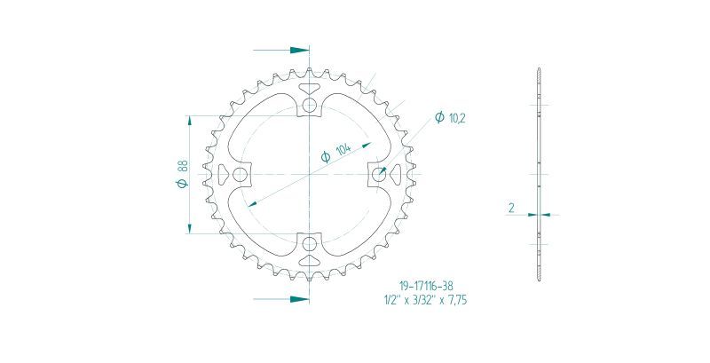 Kettenblatt für BOSCH Gen 1, 3 und 4 schwarz 44 Zähne