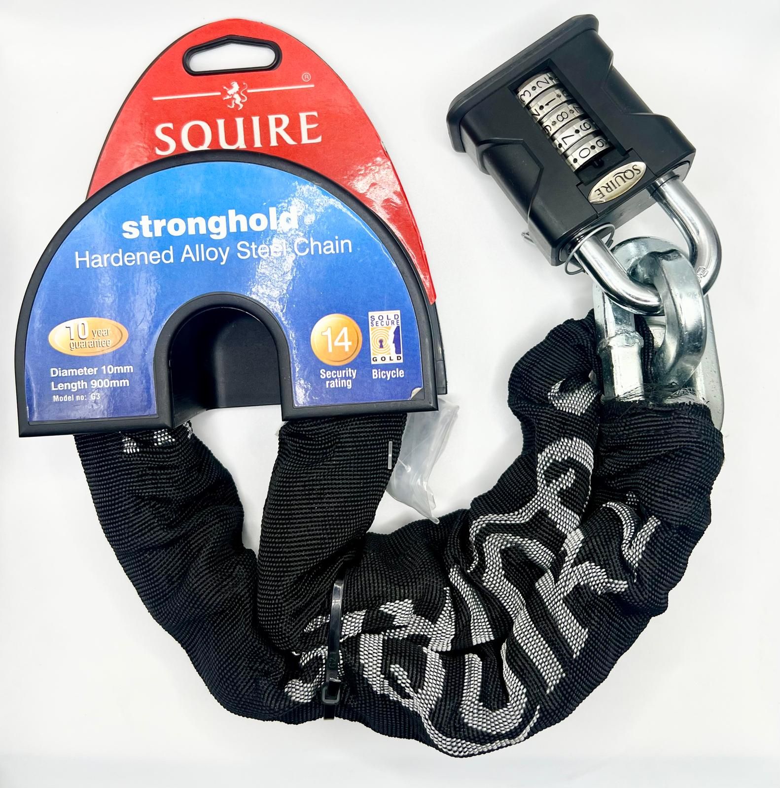 Squire Set Sicherheitskette G3 mit STRONGHOLD Zahlenschloss SS50 Combi